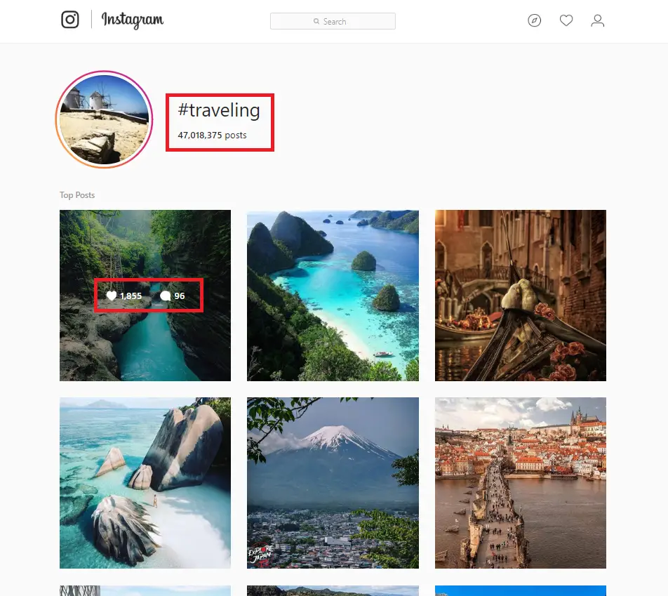 travel hashtags example