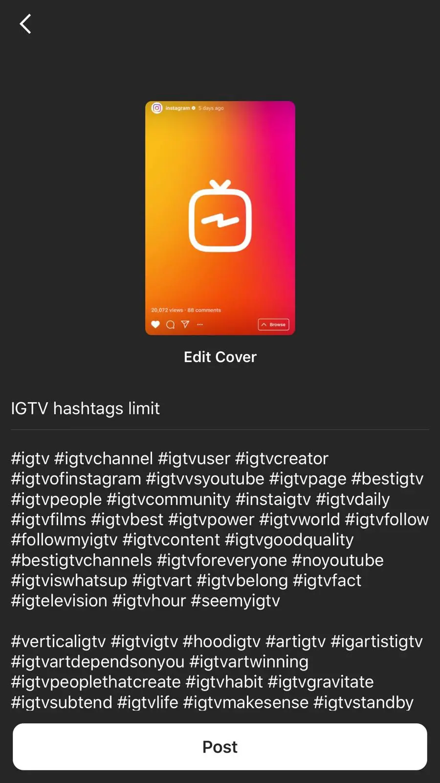 igtv hashtags limit