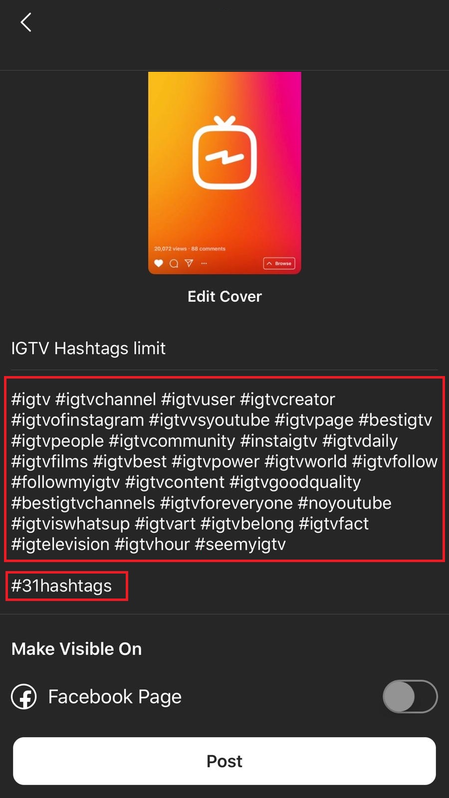 igtv hashtags limit 