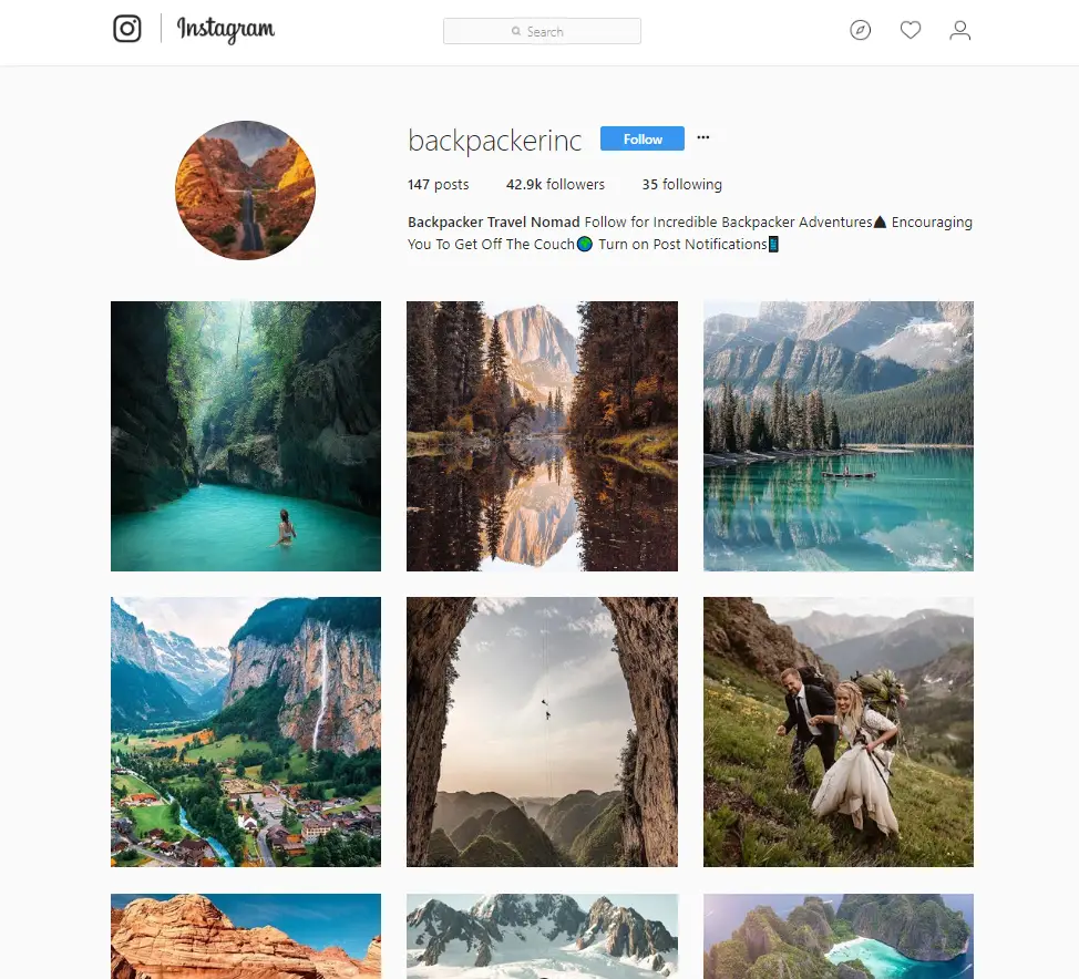 travel Instagram account example