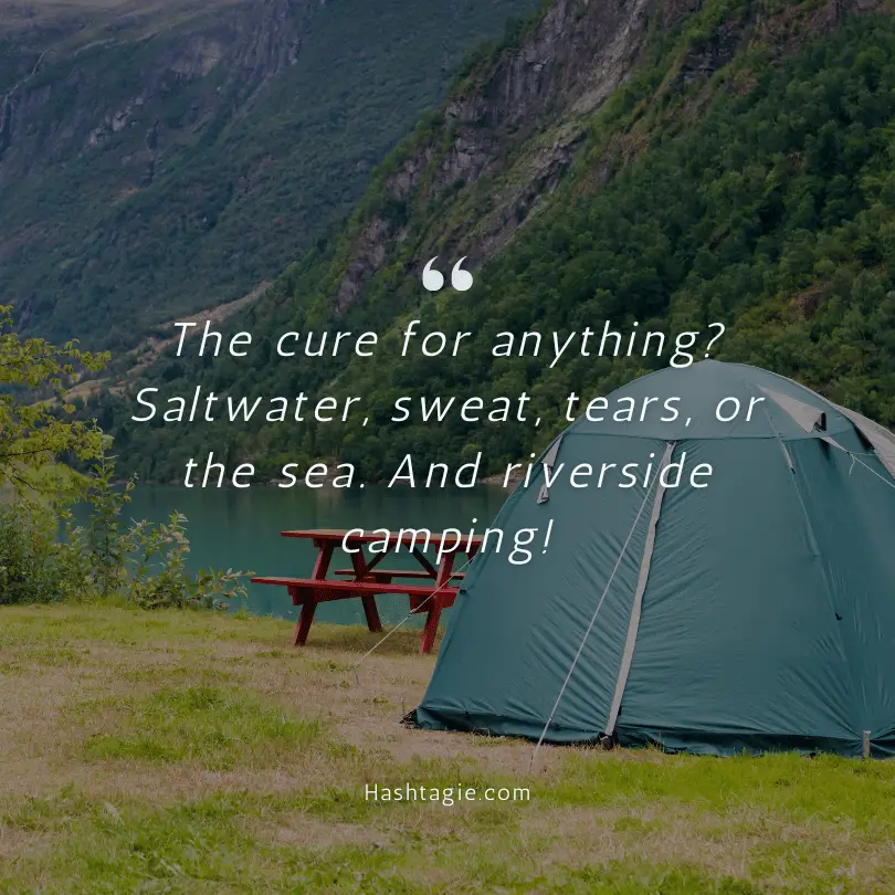 River or lakeside camping captions example image