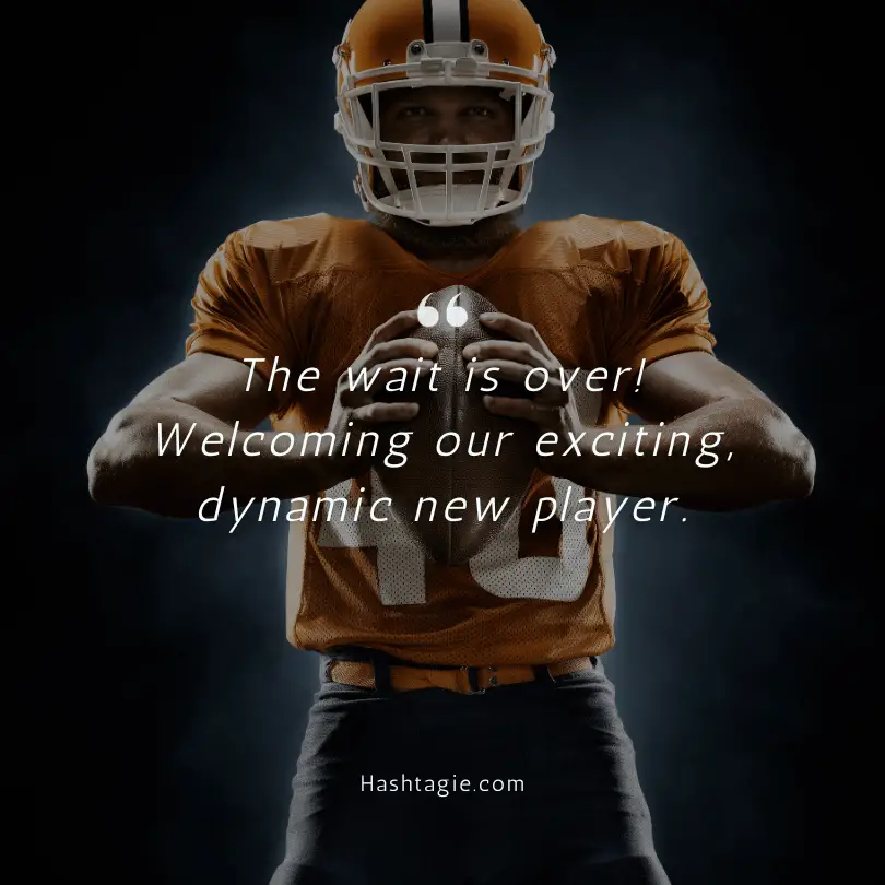 Football captions for signing a new player example image